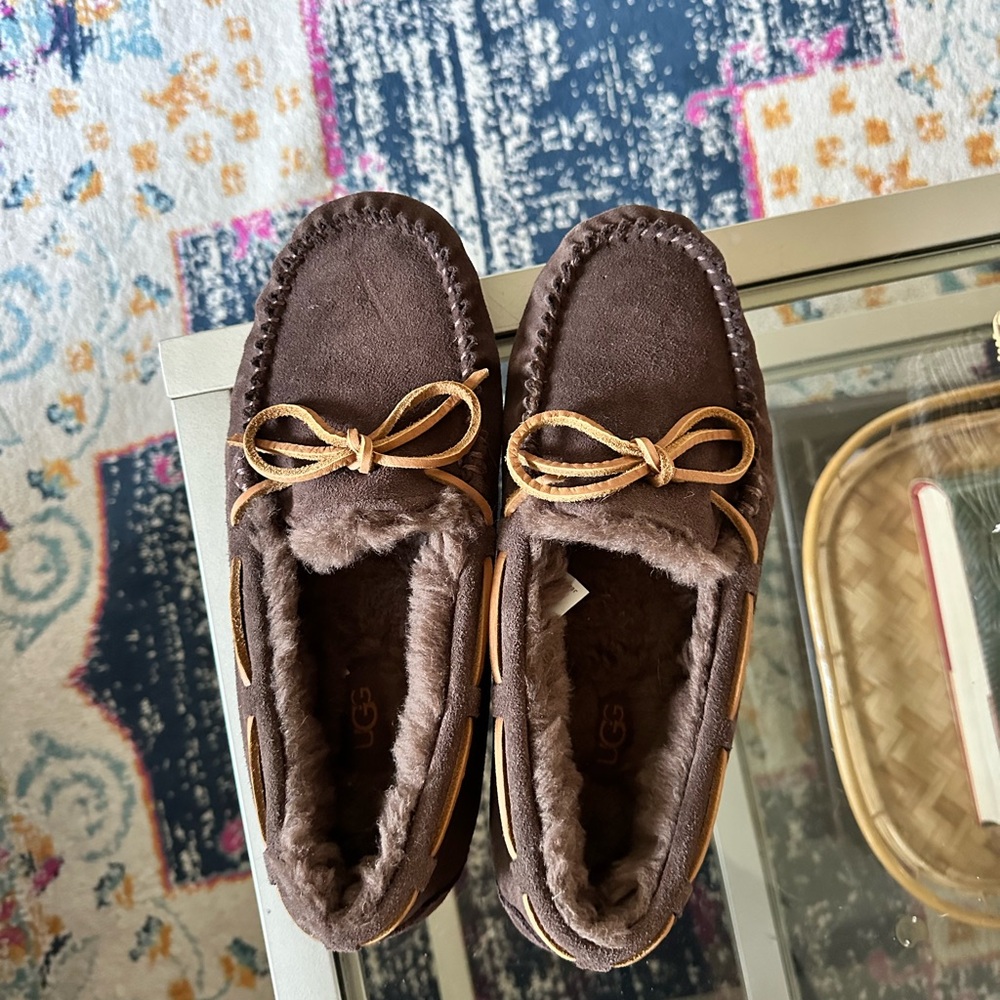 UGG Chocolate Suede Slippers with Plush Lining